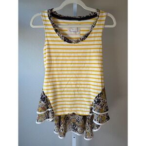Anthropologie  Yellow Stripe Floral Ruffle Tank Top Tunic XS